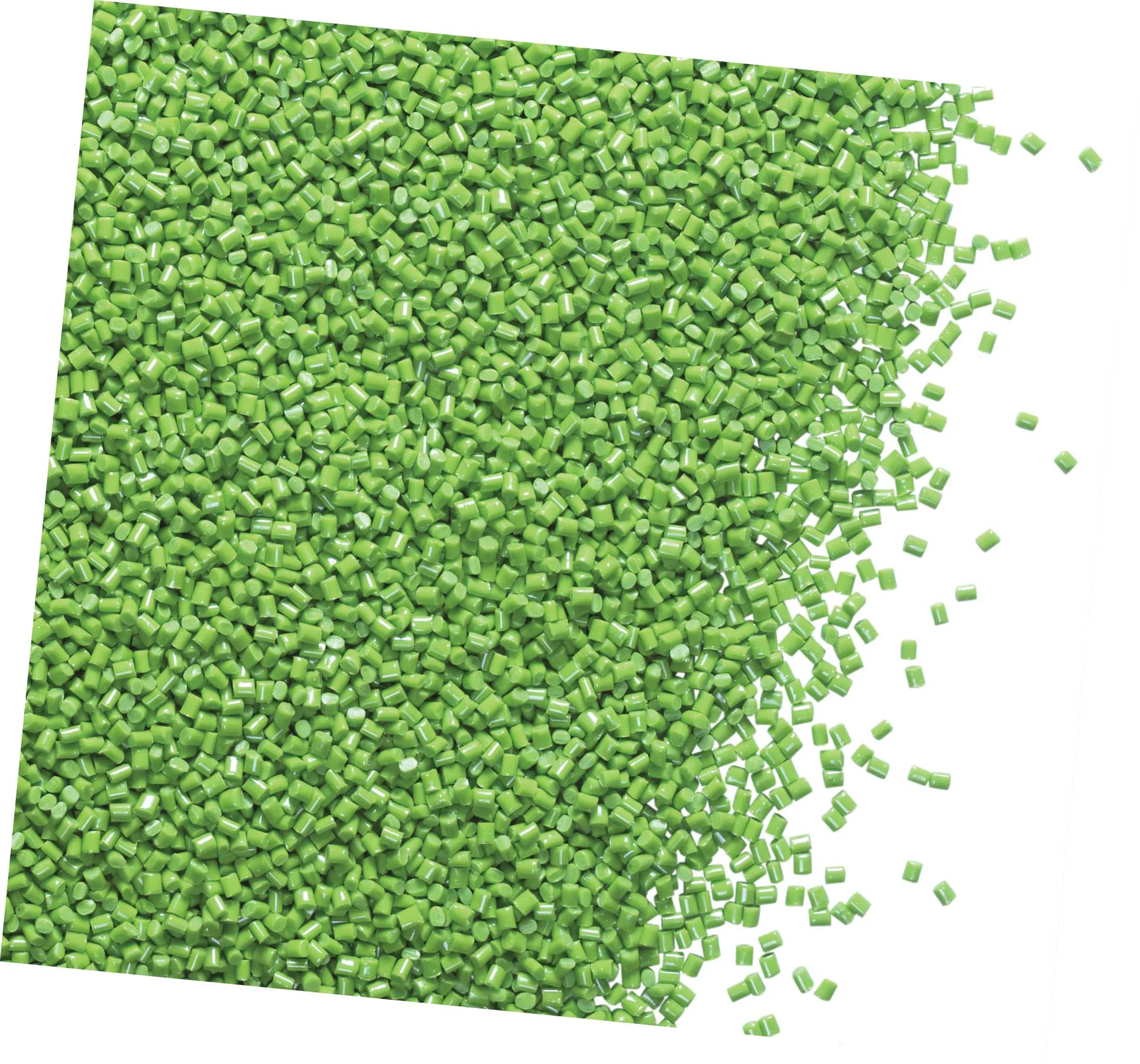 Green plastic pellets scattered randomly.